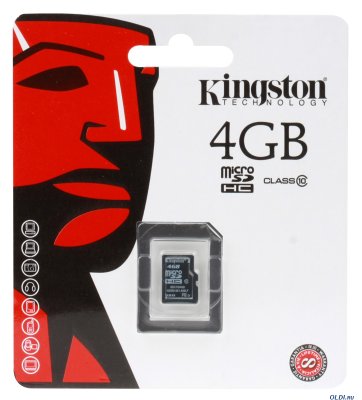   SDMicro (TransFlash) 4Gb Kingston, microSDHC Class 10 (SDC10/4GBSP)