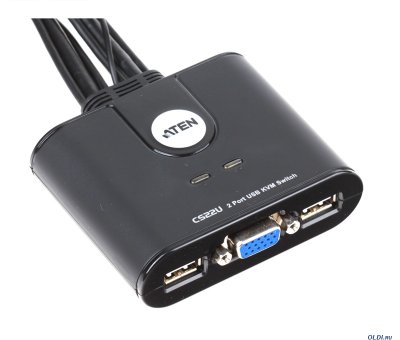 Переключатель KVM ATEN USB+VGA =) 2 cpu USB+VGA, 2048x1536, настол., исп.стандарт.шнуры, без OSD (CS