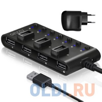  USB 2.0 Ginzzu GR-487UAB (7 , Black)