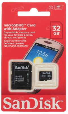   SanDisk Mobile (SDSDQM-032G-B35A) microSDHC Memory Card 32Gb Class4 + microSD--)SD Adap