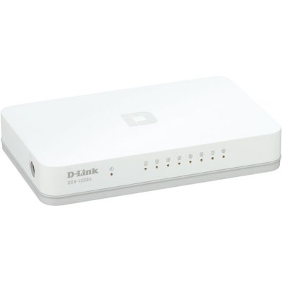  D-Link (DGS-1008A/C1 ) 8- 10/100/1000BASE-T Unmanaged 8x10/100/1000Mbps, Green Eth