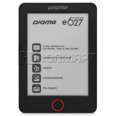   Digma E627 6" E-ink HD Pearl 600MHz 64Mb/4Gb/microSDHC/FM 