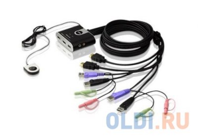 Переключатель KVM ATEN (CS692-AT) KVM+Audio, 1 user USB+HDMI =) 2 cpu USB+HDMI, со встр.шнурами US