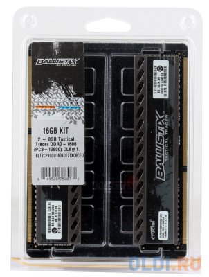  DDR3 16Gb (pc-12800) 1600MHz Crucial, 2x8Gb, Ballistix Tactical Tracer CL8, w/LED Orange/Blue