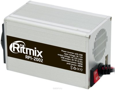 Инвертор авто RITMIX RPI-2002 USB 1 USB порт 5 В, Вых мощ. макс. - 200 Вт, защита от низкого/высоког