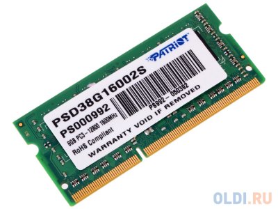  Patriot DDR3 8Gb, PC12800, SO-DIMM, 1600MHz (PSD38G16002S)