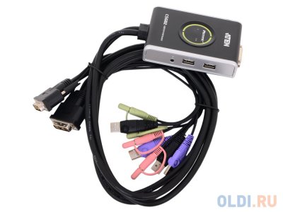 Переключатель KVM ATEN (CS682-AT) KVM+Audio, 1 user USB+DVI-D =) 2 cpu USB+DVI-D, со встр.шнурами US