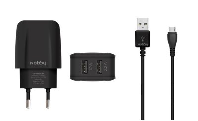   Nobby Comfort 011-001 2xUSB 3.4A (2.1/1.2A) +  microUSB 1.2m SoftTouch Bla