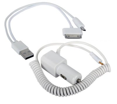   Liberty Project Car-Charger 3  1 8 pin/30 pin/micro USB 2100mAh White SM000034