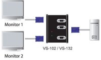 Переключатель KVM Aten VS-132 SVGA, 1) 2 мониторA450MHz, 65 метр., F)M, без шнуров, Б.П. 220) 5V, (