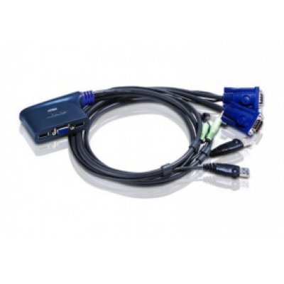 Переключатель KVM Aten CS62U KVM+Audio, 1 user USB+VGA =) 2 cpu USB+VGA, со встр.шнурами USB 2x1.2 м